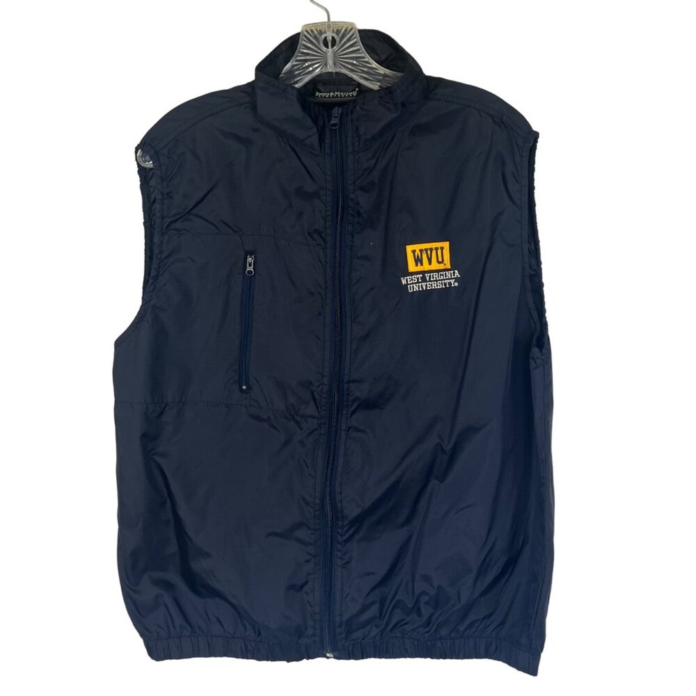 Jones & Mitchell WVU West Virginia University Womens Nylon Vest Blue Size Medium